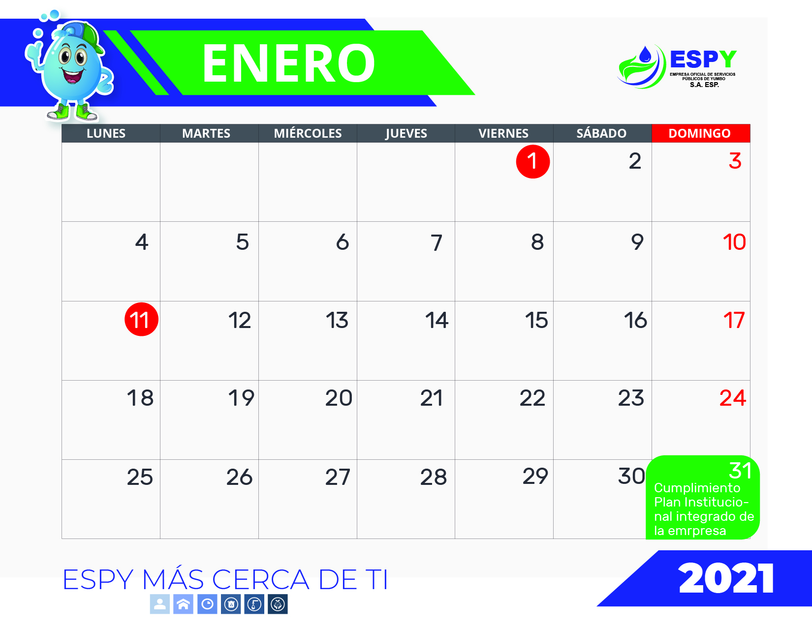 Calendario ESPY ENERO